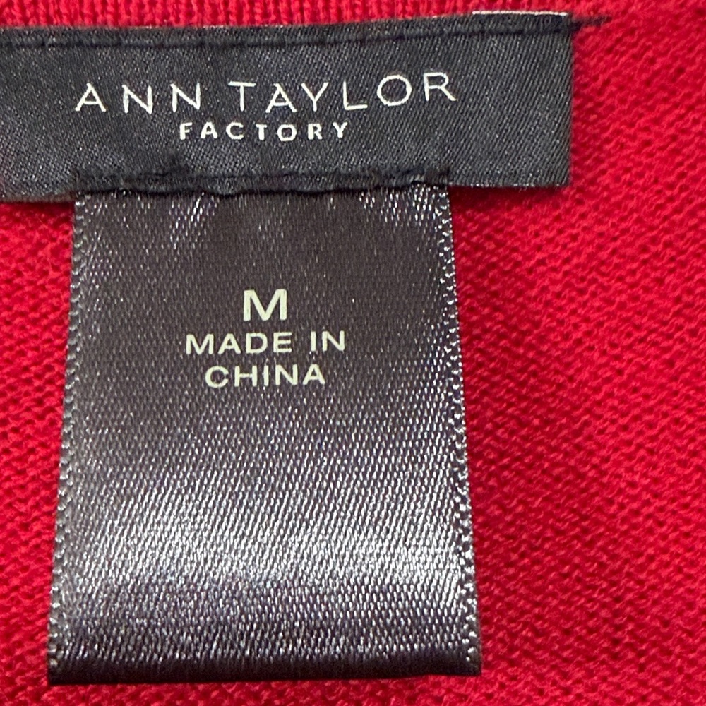 Ann Taylor Red Ruffled Button Down Sweater Holiday Cocktail Party Office - Picture 2 of 15